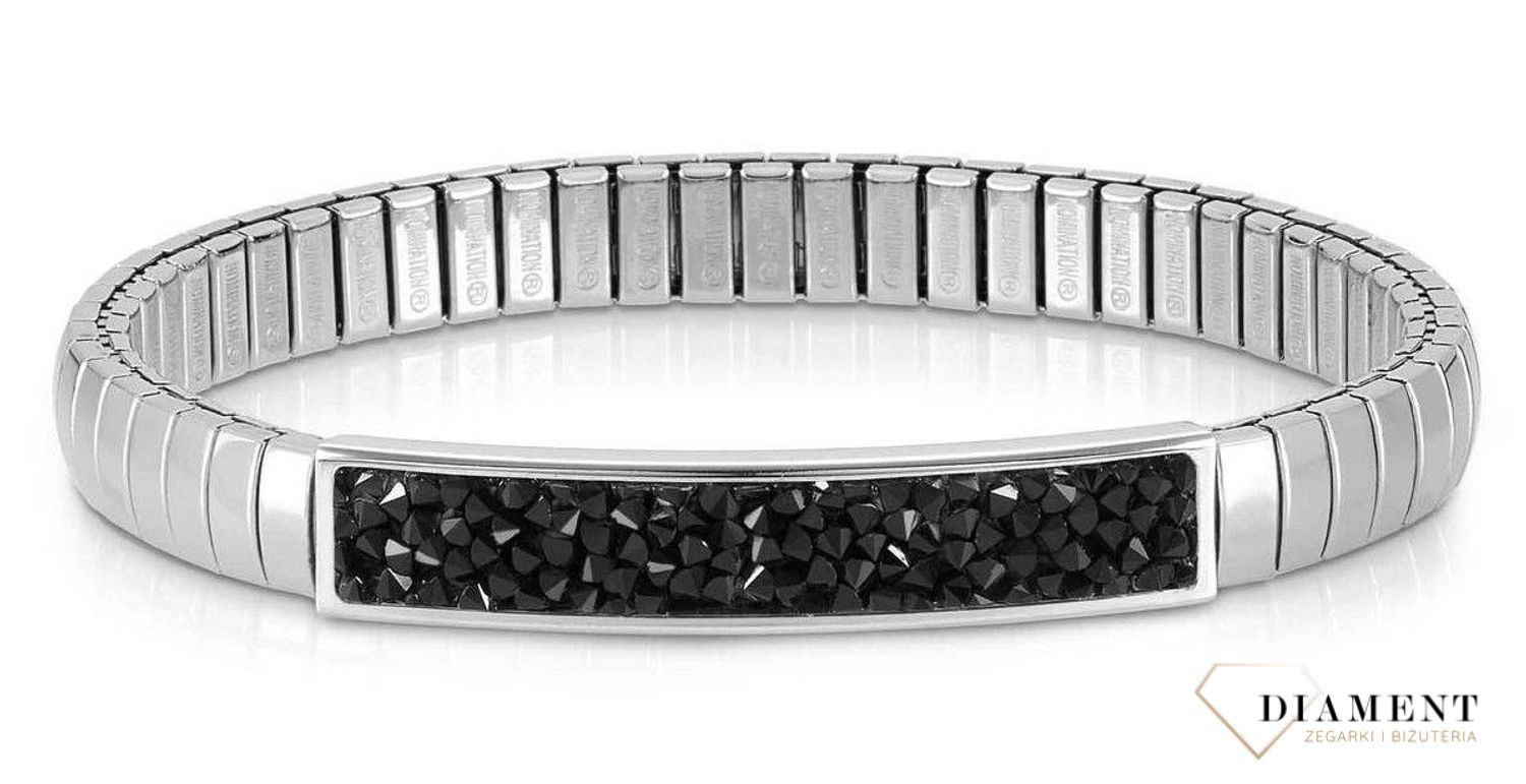 Bransoletka Nomination Italy z kolekcji Extension Glitter. Elastyczna bransoletka wykonana ze stali szlachetnej, zdobiona sypanymi, błyszczącymi czarnymi kryształkami (2).jpg